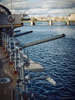 Battle-cruiser Aurora, view to Sampsonievsky Bridge.