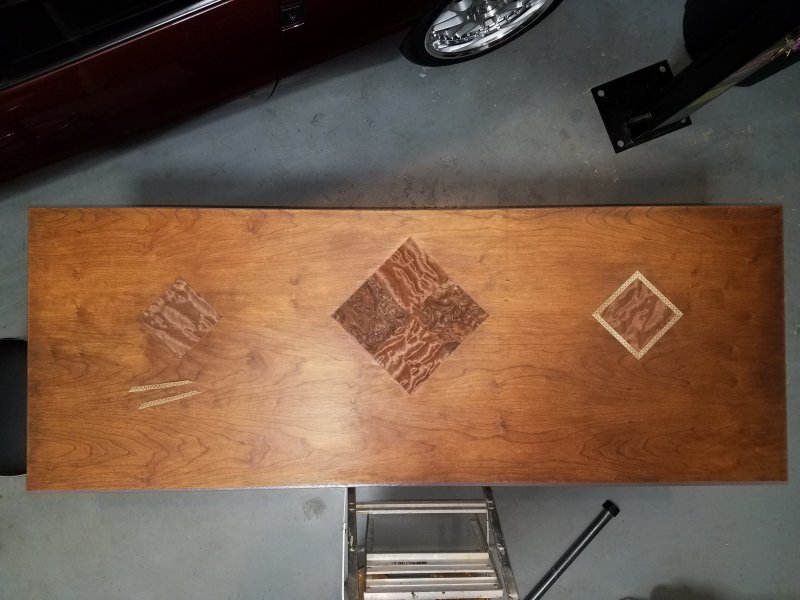 Stained Cherry veneer with exotic wood veneer inlay