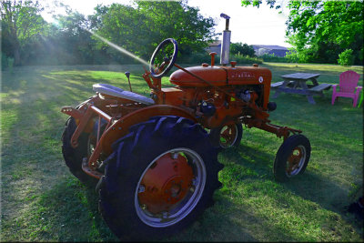 Tractor With God Beam Morning Light