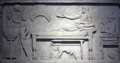 Funerary stele with banquet first style 450-480 BC
