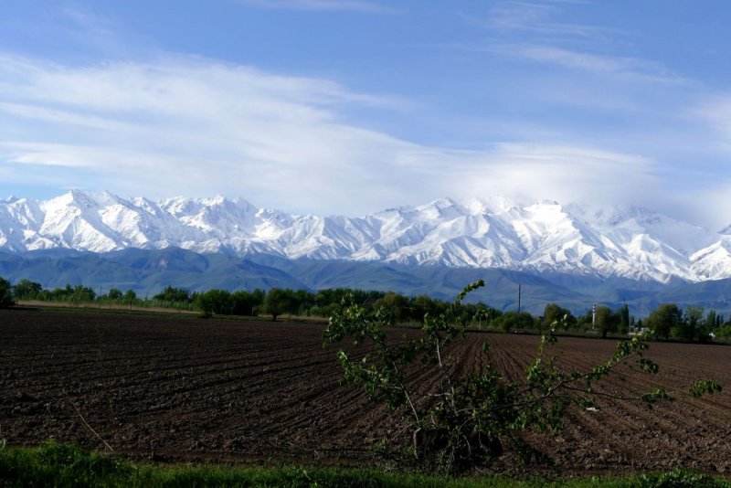 The Tien Shan mountain range, visible just about everywhere during the pre-trip