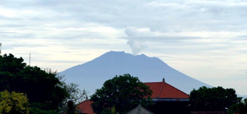 Mt. Agung getting ready to blow its top - we flew out 4 days before it erupted