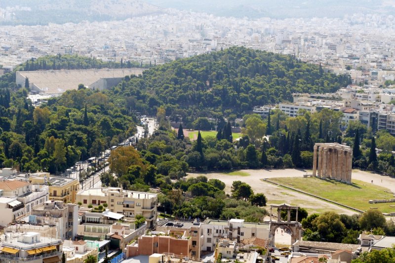 Hadrians Arch, the Temple of Zeus, and the modern Olympic Stadium