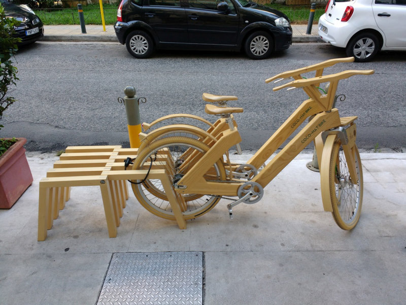 Wooden bikes for rent at our hotel in Athens