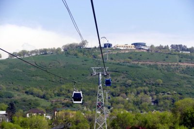 Cable car to a hilltop overlooking Almaty and the Tian Shan mountains
