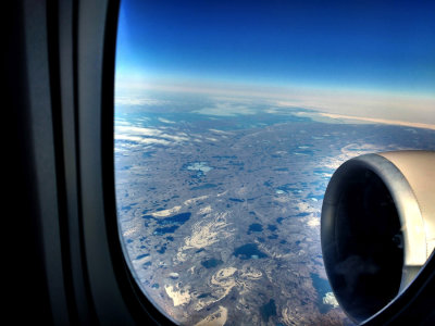 The following are pictures as we neared and then flew over Greenland