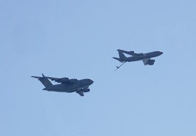 The USAR C-17 Globemaster III and KC134 Stratotanker performing a simulated air refueling