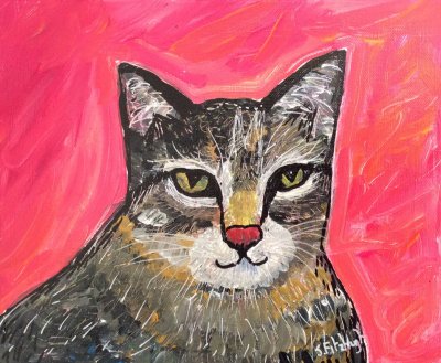 Mixed media painted cat