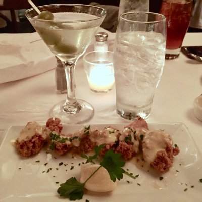 Fried oysters and a vodka martini. 