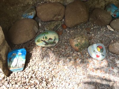 lots of painted rocks on the property