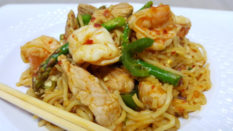 Pork & Shrimp Stir Fry with Yakisoba Noodles