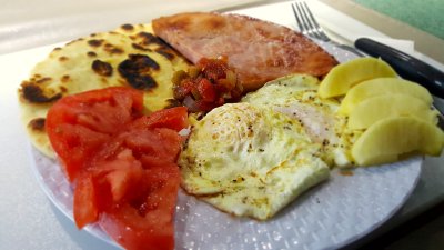 Ham, Eggs, Tomatoes, Apple & Naan