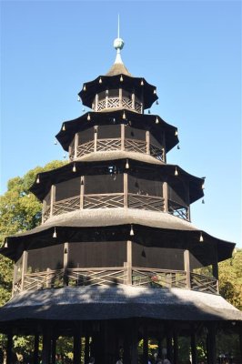 Chinese pagoda in the English Garden in Munich, the Capital of Bavaria