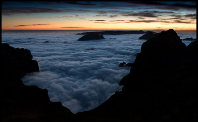 Low clouds after sunset seen from pico de Arrears (1810 m) - Madeira