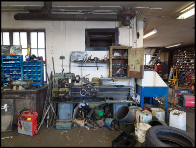 Workshop with lathe