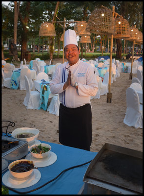 Our chef preparing evening dinner at the beach