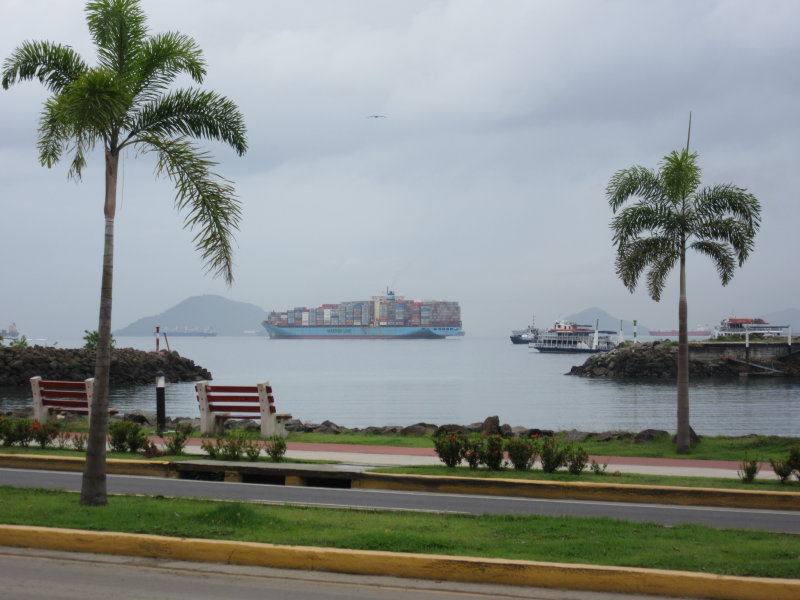 View from the causeway - ship coming from the canal
