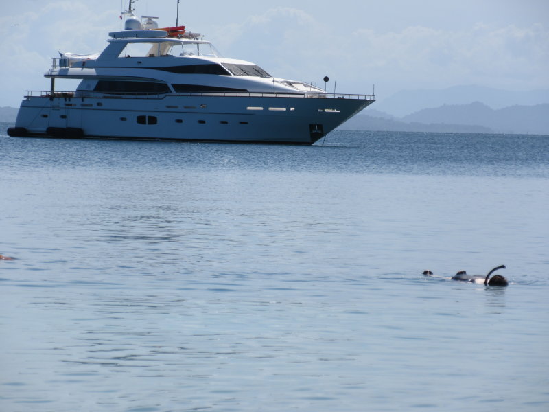 Jackie snorkeling but not our yacht