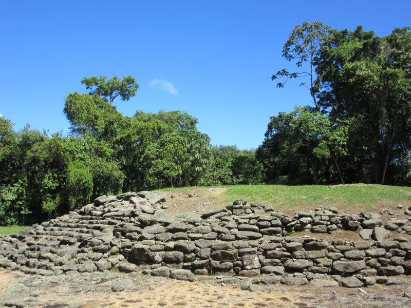 Steps up to one of two entrances in the central dwelling