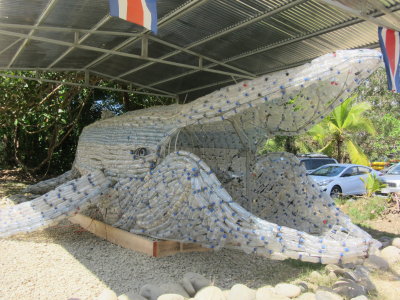Whale sculpture made of plastic bottles