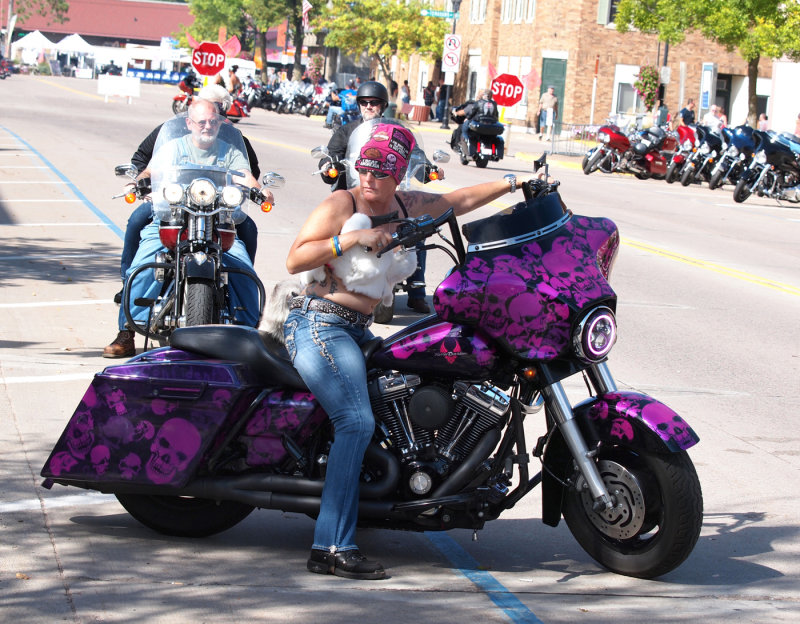 Pink Skulls...There Will Be Several More Of This Lady And Her Bike...