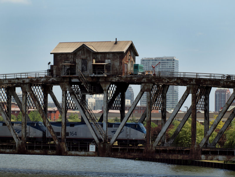 Abandoned Bridge Tenders Shack With Downtown Chicago In Background.