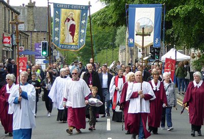 whit walk - bands and congregations from all directions