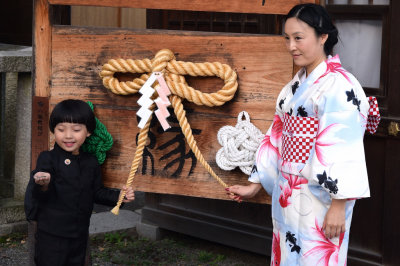 Boy and mom in Kimono