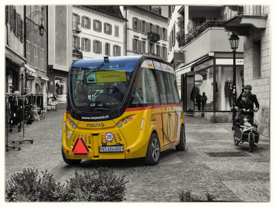 Self driven bus in town Sion