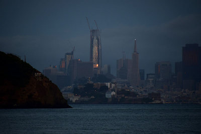 City Skyline with Peach Reflections
