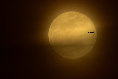 Super moon with Jet Flyby