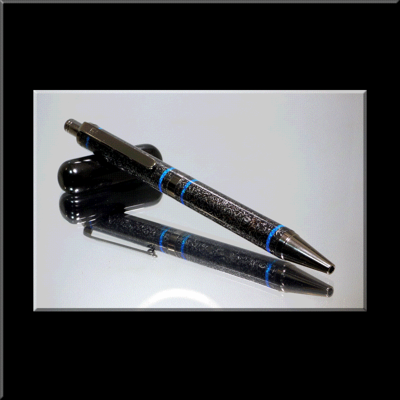 Mount Dooling Meteorite Shavings Blue Opal Bands Gel Click Pen Black Titanium Hardware