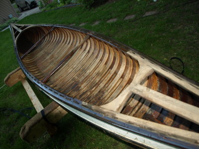 Stripping Varnish and Stain From inside the canoe.