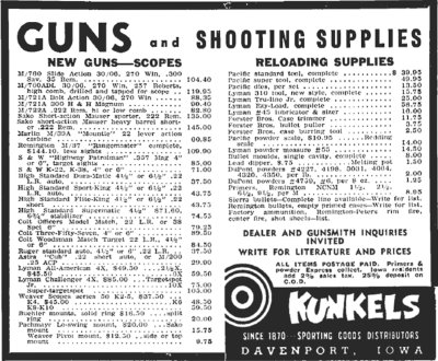guns May 1955 SDuPont powerd 2 bucks a pound is too high Kunkles ad.jpg