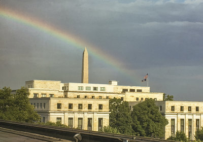 Washington Monument through a very dirty window