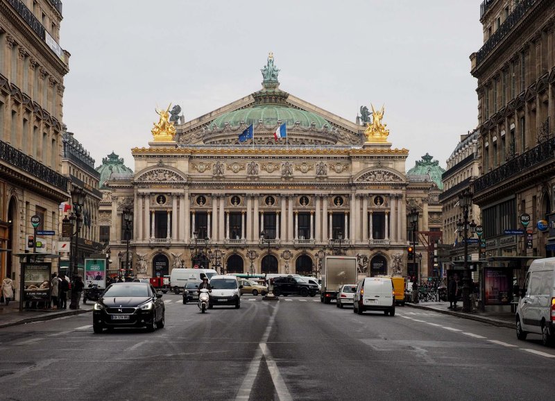 The Opéra Garnier, seen from the Avenue de l'Opéra. 