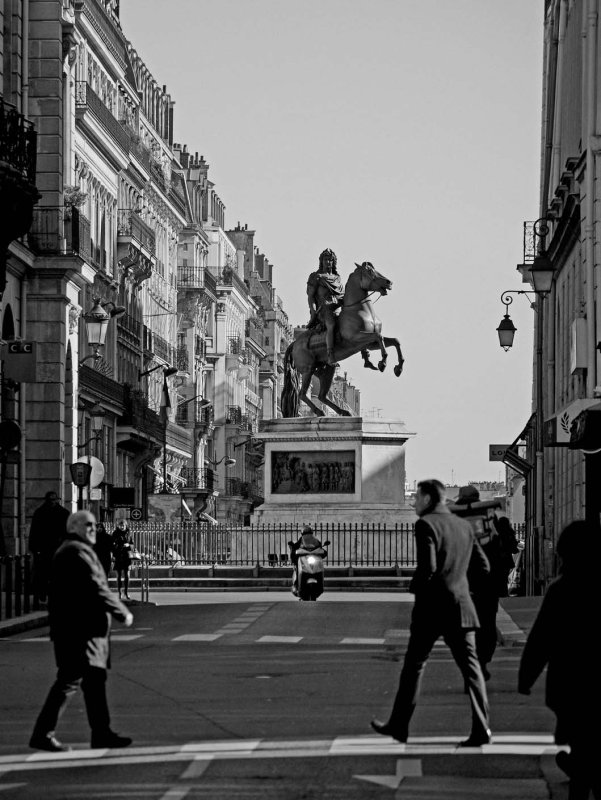 Louis XIV statue at Place des Victoires; seen from Rue des Petits Champs. 