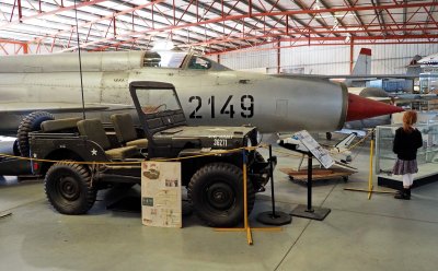 Aircraft and a jeep in Chino Museum. 