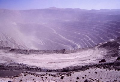 The copper mine at Chuquicamata. It is very deep. The sand has 1% of copper. It is the largest copper mine in the world. 