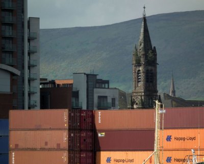 Belfast top of Albert Clock from Titanic Museum