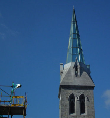 St James former church reconstructed steeple, now boutique distillery