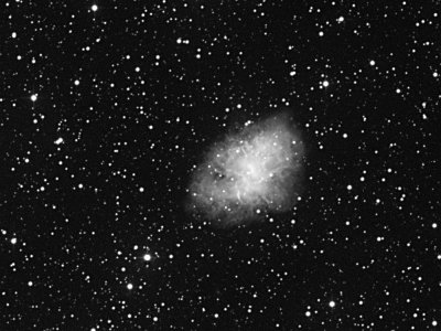 M1 Crab nebula:  10mins exposure with 431mm (B&W) itelescope at Mayhill Nm
