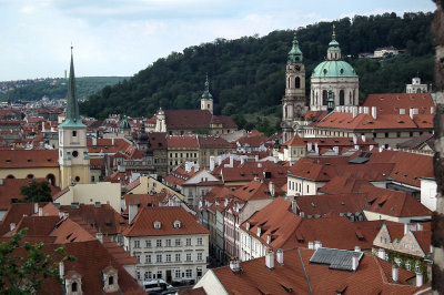  View from Prague Castle gardens: churches of St Thomas and St Nicholas