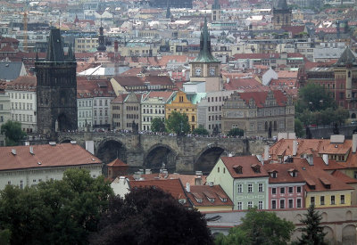   View from Prague Castle gardens towards Charles Bridge