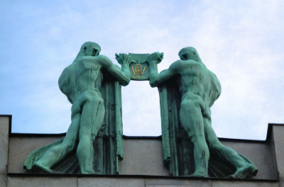  Soviet style figures on rooftops near Wenceslas Square