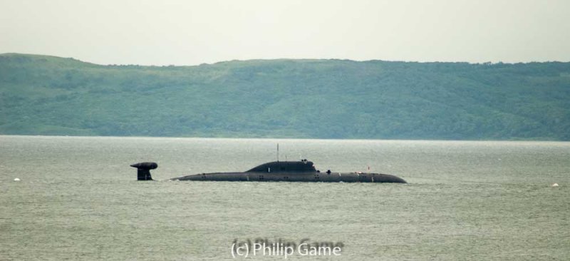 Submarine cruising in Golden Horn Bay, Vladivostok