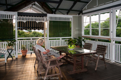 May 2018: On the rear deck of our exchange home, a traditional Queenslander