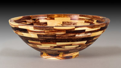 Approx. 12 inch laminated bowl made with 118 pieces of Caragana.