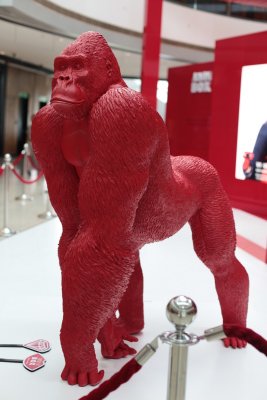Questo gorilla in resina  un regalo che proviene da un set cinematografico. Si chiama Uri
