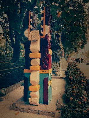a colorful sculpture in park